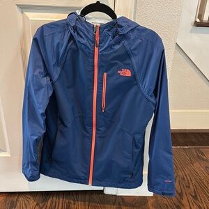 The North Face Blue and Orange Raincoat with Hood